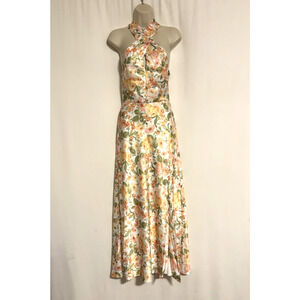 Ever New Dress 2 Maxi Aline Floral Satin Yellow Cocktail Evening Halter New